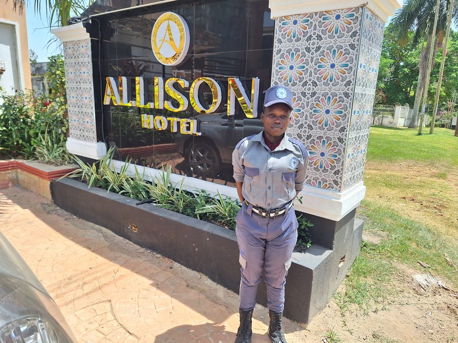 Intersec officer on duty at Allison Hotel, Jinja City